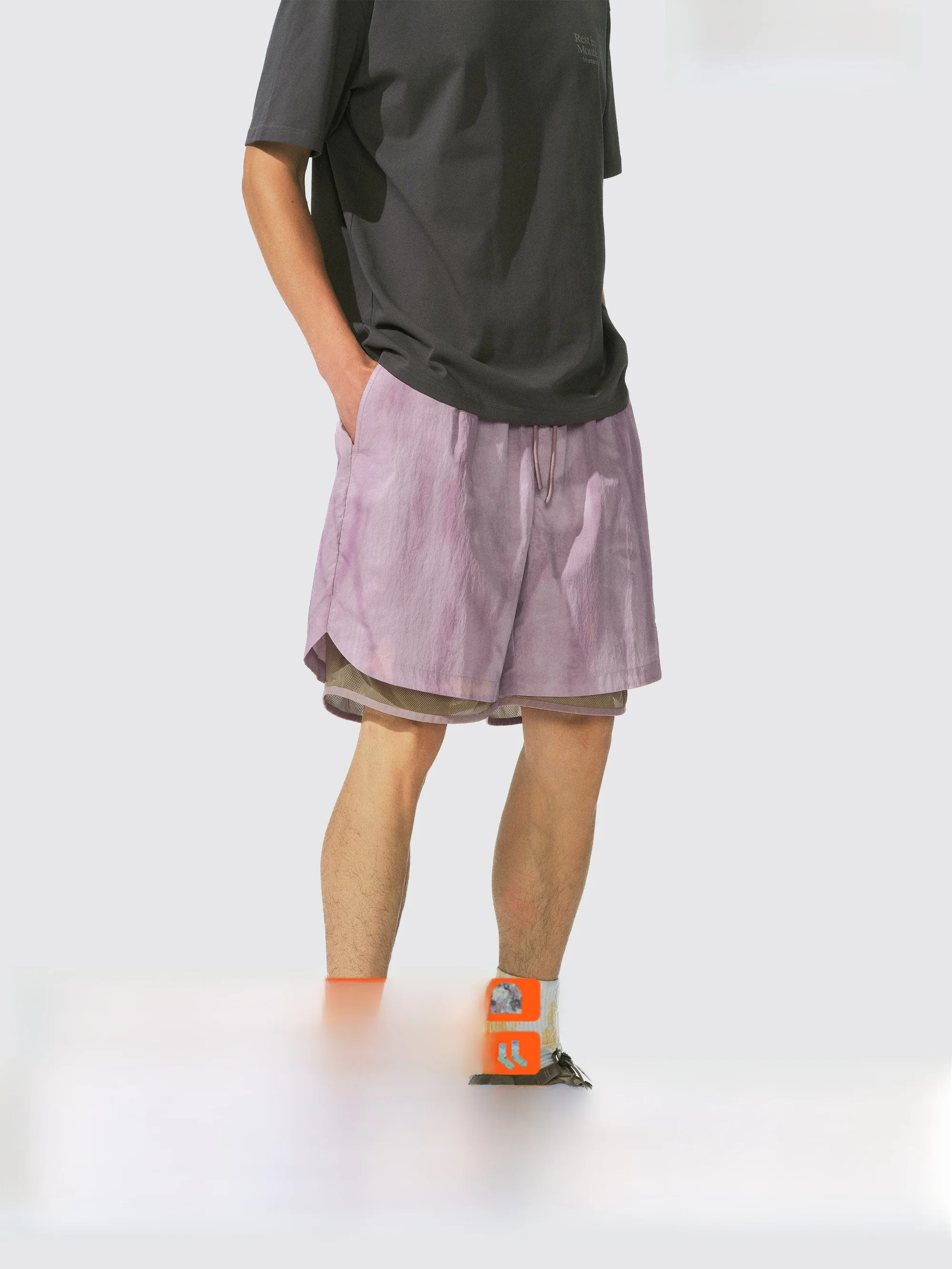 

Outdoor Running Sports Five-Quarter Length Double Layer Dyed Print Breathable Monterest Shorts Casual Youthful Spring Summer