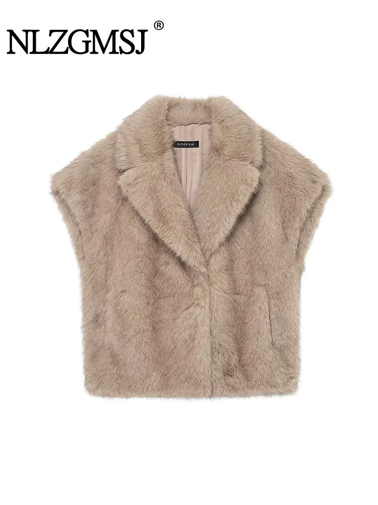 

NLZGMSJ женские осенне-зимние жилеты из искусственного меха с воротником с лацканами, жилет, пальто, прямая уличная одежда, жилеты без рукавов, теплая женская верхняя одежда