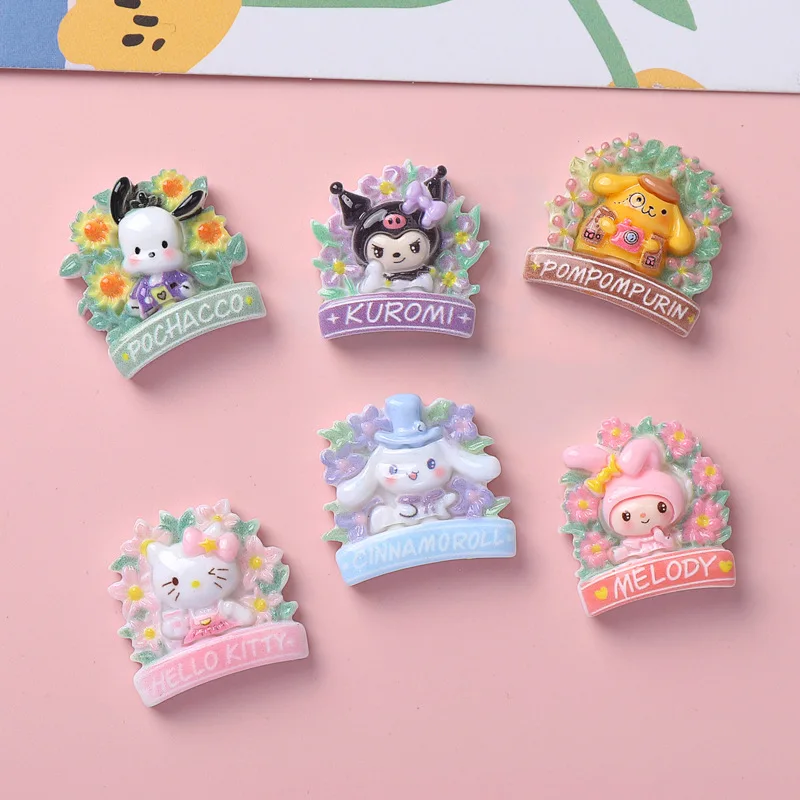 10Pcs New Mini Kawaii Cartoon Flower garland animal Series Flat Bottom Scrapbook  DIY Jewelry Making Hairwear Accessorie A32