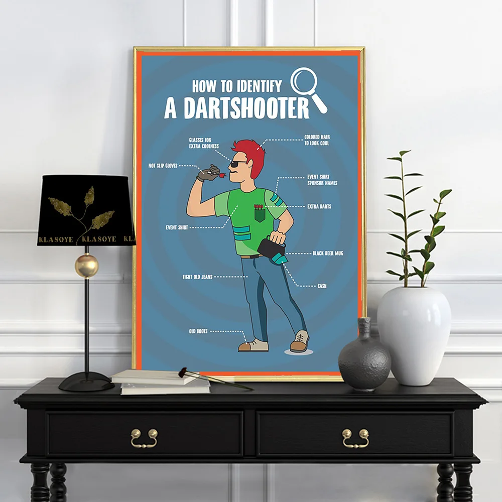 Retro Funny Darts Art Print Poster Dart Sshooter Cartoon Illustration Wall Picture Bar Pub Club Canvas Painting Home Room Decor