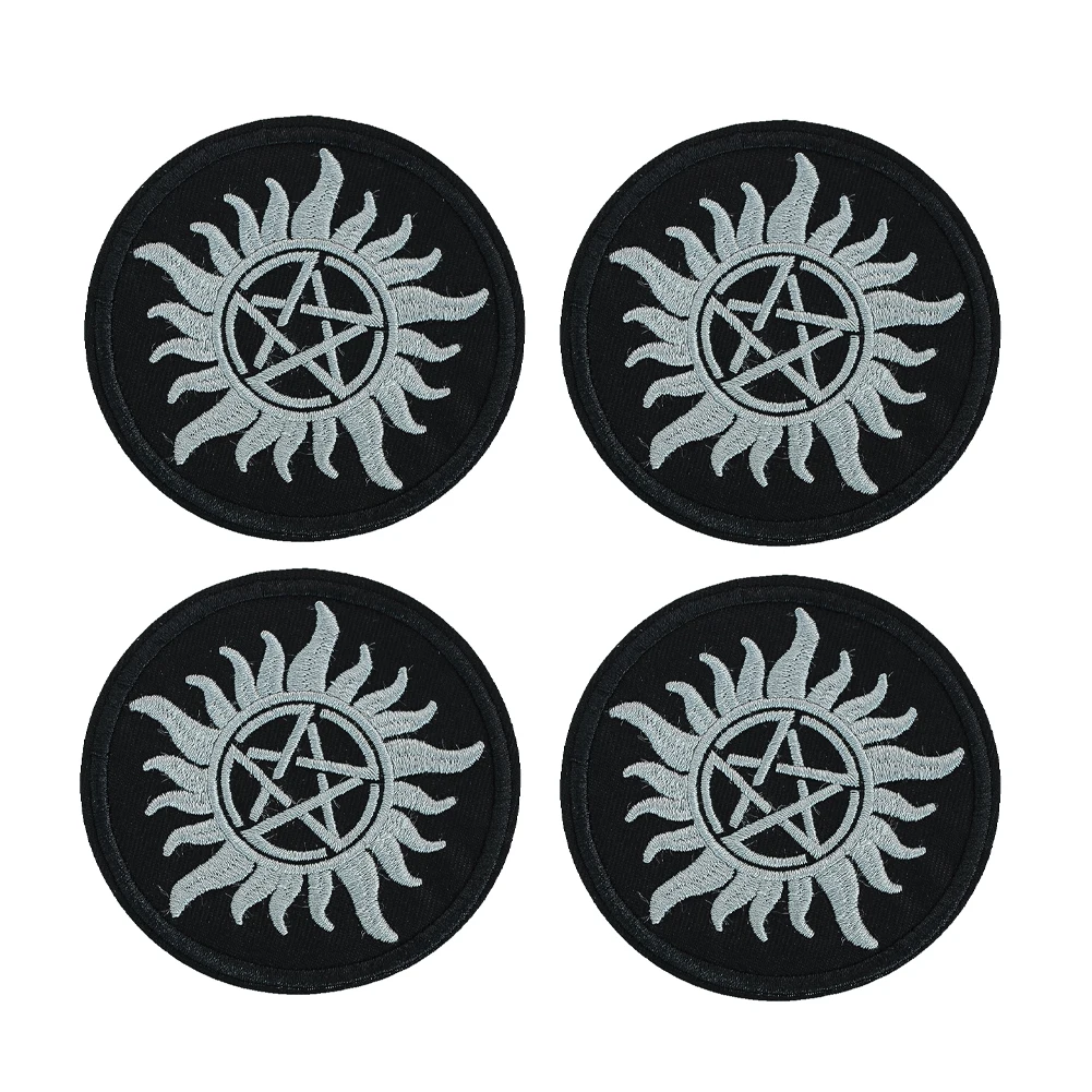 2PCS Energy Divination Pentagram Sun God Round Badge Embroidery Applique Iron on Patches for Clothes DIY Garment Accessories