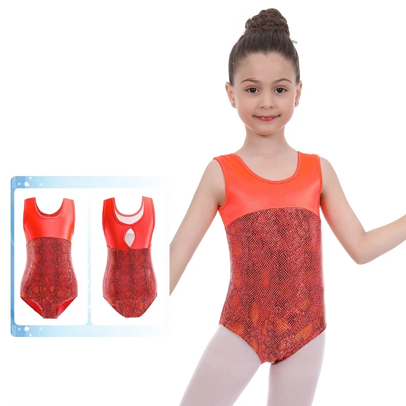 Girls\' Fashion Gymnastics Ballet Leotards For 3-12 Years Old One-Piece Bronzing Patchwork Comfort Breathable Bodysuit Dancewear