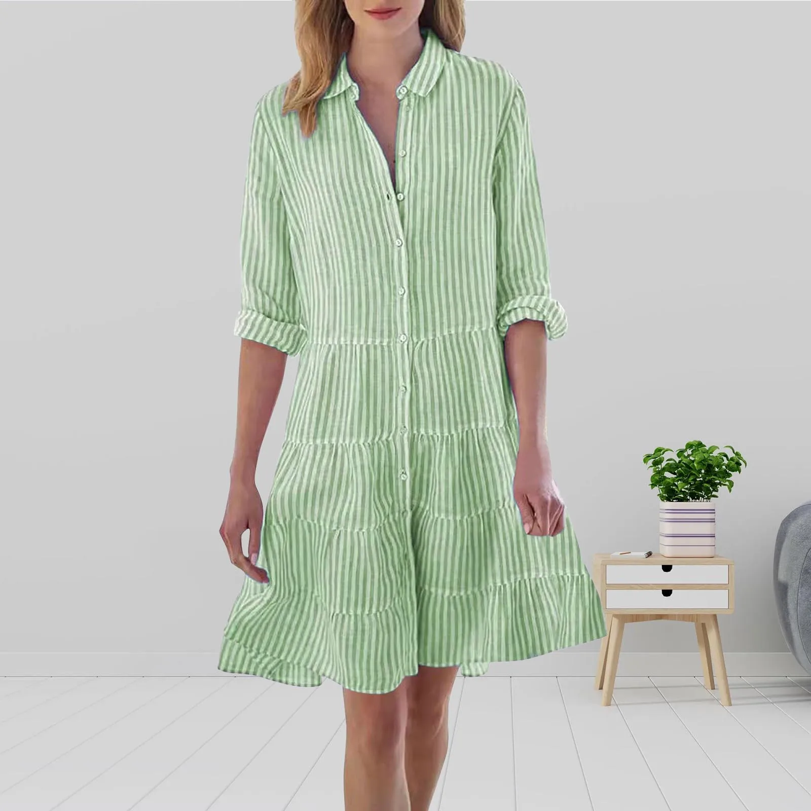 

Summer Shirt Dress Women's Plaid Dress Fashion Button Up Casual Sundress Ruffled Hem Office Mini Dresses For Woman Vestidos