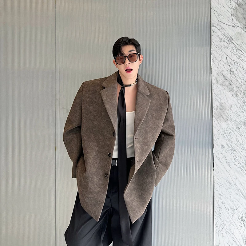 2024 Autumn Winter New Male Suit Jacket Retro Graffiti Painting Single-piece Blazers High-end Handsome Fashion Belt Suit Jackets image 4