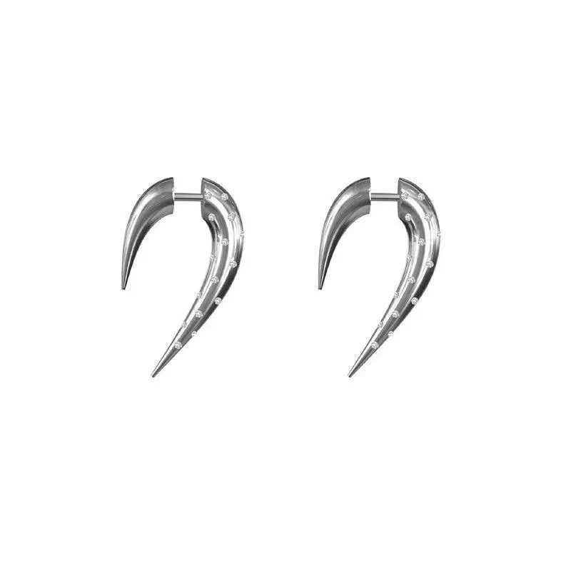 Gothic Abby Wind Sharp Horn Metaverse Cyberpunk Earrings Detachable Trendy Cool Earrings Silver Color Earrings