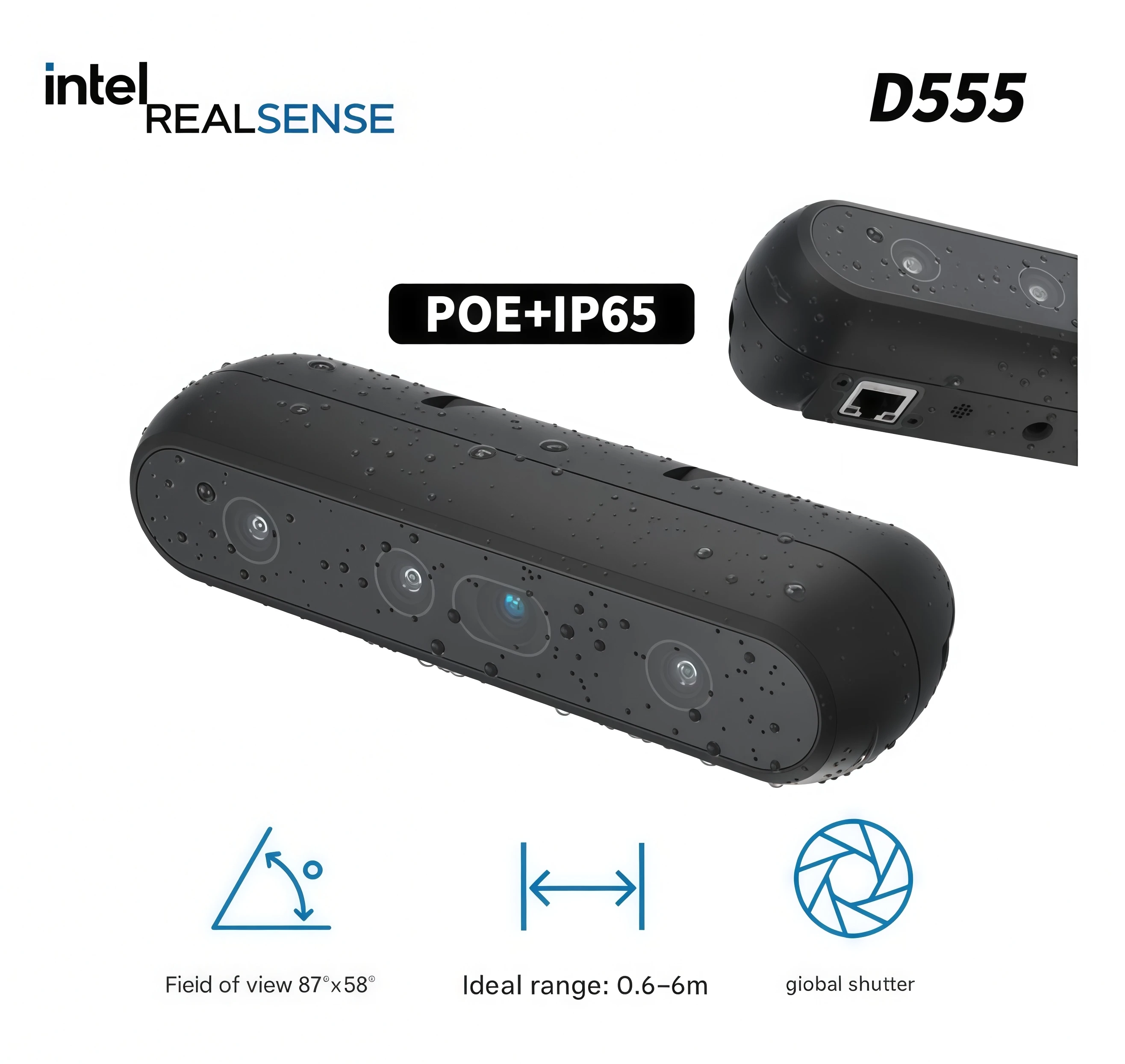 Intel RealSense D555 Depth Camera 3D Depth Camera PoE Powered Version