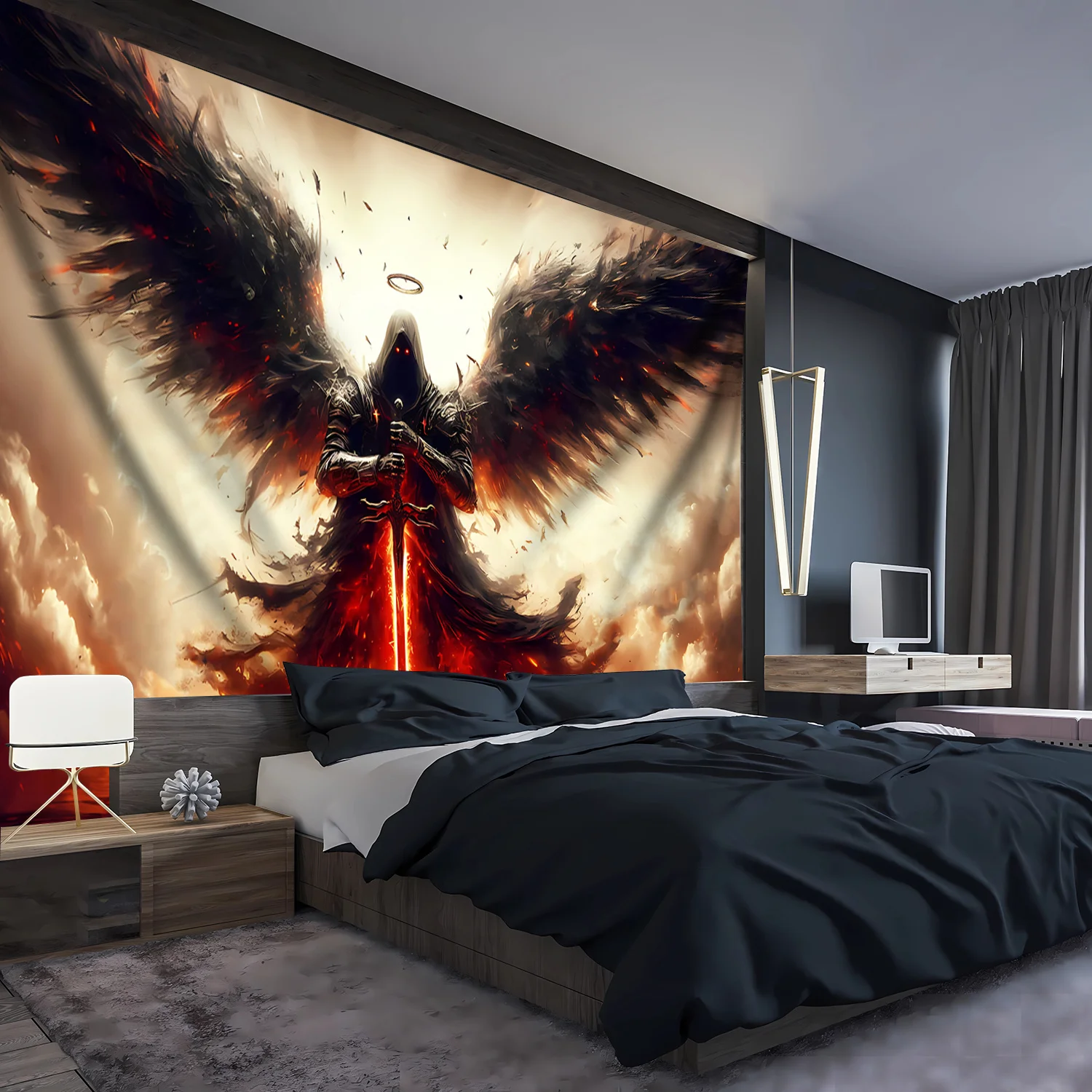 1pc Ultra Large Dark Angels Landscape Tapestry - Premium Polyester HD Digital Print Wall Hanging with Geometric Patterns & Drama
