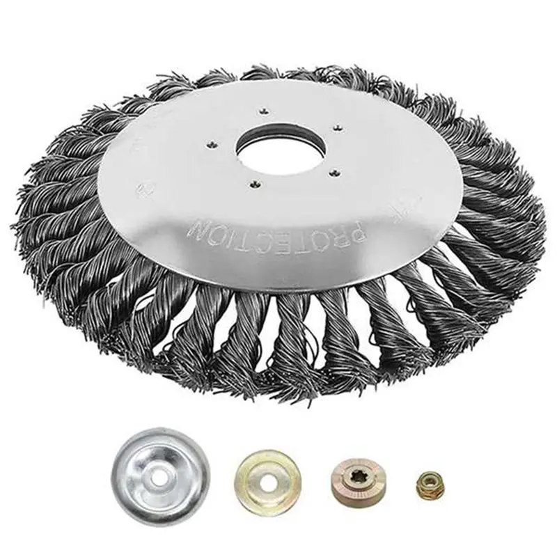 ABKY-Wire Brush Cutter 6 Inches Steel Wire Wheel For Lawn Mower For Weeder With 4 Adapters Accessory
