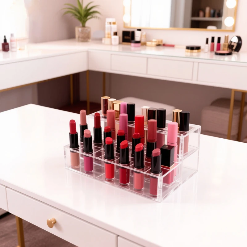 Perfume, Doll Statue, Cosmetics Transparent Acrylic Desktop Storage Rack, Lipstick, Makeup Tools Ladder Display Rack With Holes