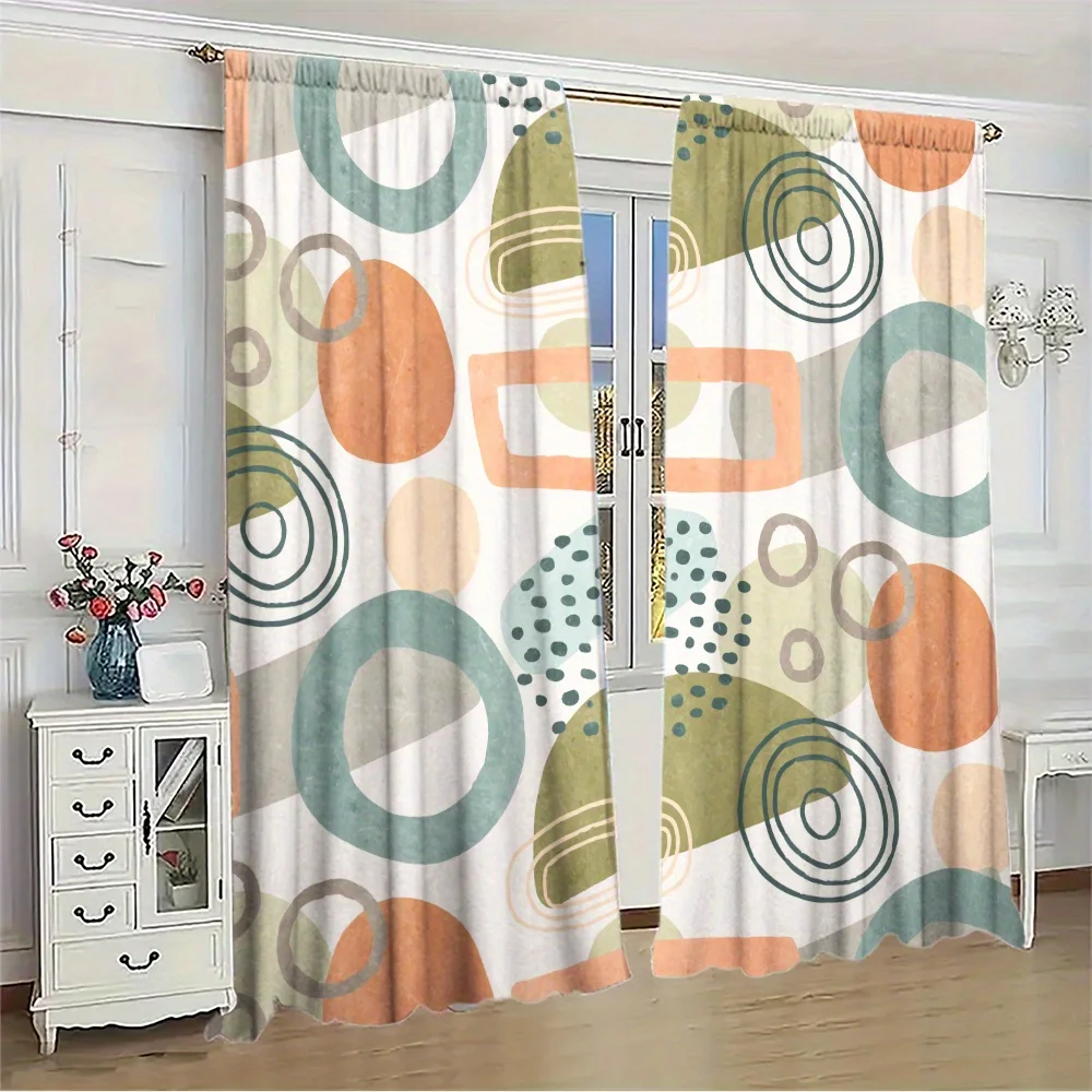 Retro Geometric Circle Curtains Vintage Abstract Shapes Drapes Mid Century Modern Window Treatment for Living Room Bedroom Decor