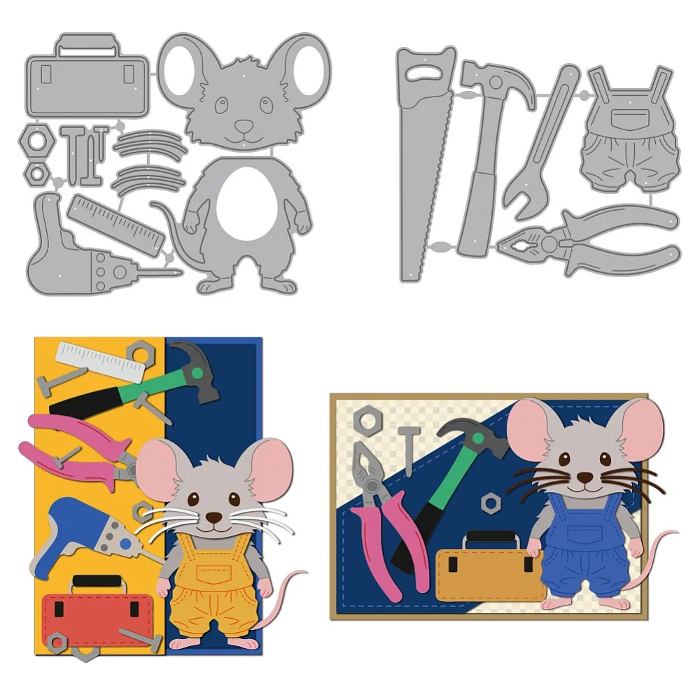 1set Animals Carbon Steel Scrapbook Decorative Frame Die Cuts Craft Paper Cutting Stencils Mouse 92~102x115~126x0.8mm 2pcs/set
