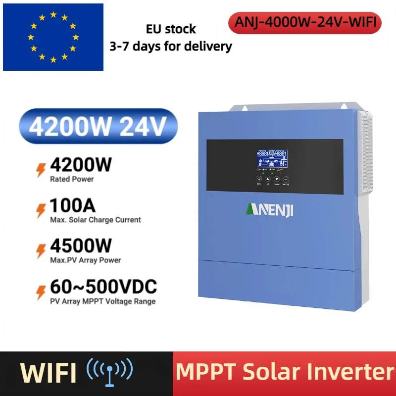 

Гибридный солнечный инвертор ANENJI 4.2 кВт 6.2 кВт 24 В 48 В 220 В с чистой синусоидой, для работы в автономных и сетевых системах, со встроенным контроллером заряда MPPT 100 А