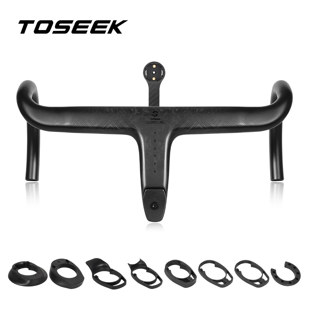 TOSEEK Carbon Handlebar Road Carbon Handlebar T700 Carbon Integrated Handlebar Di2 Bicycle Accessories Carbon Drop Bar