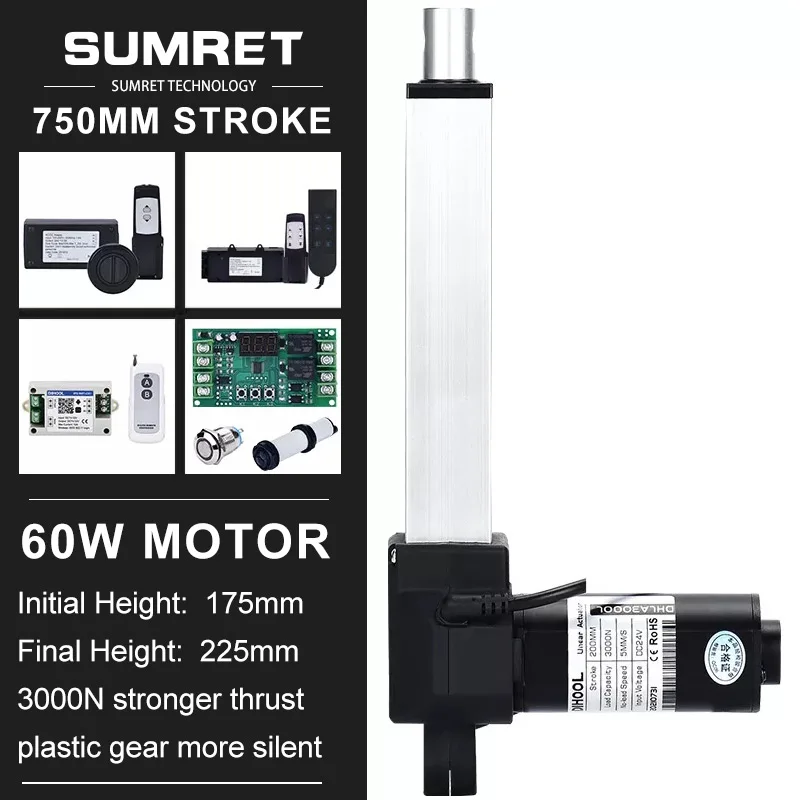 

Электрический Линейный актуатор с ходом 750 мм, двигатель постоянного тока 12 В 24 В, Радиочастотный пульт дистанционного управления, беспроводной привод с возвратно-поступательным движением, ler 3000N