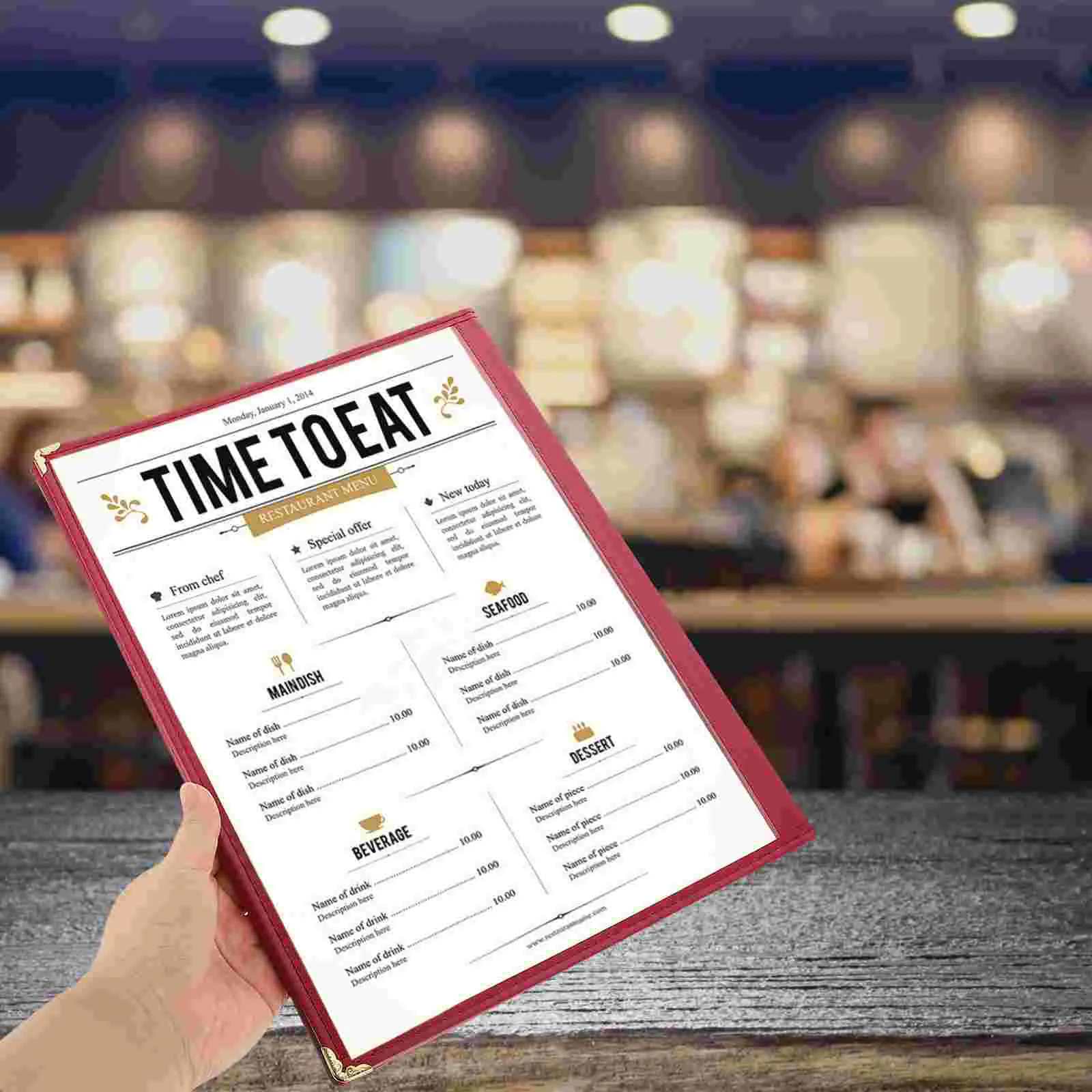 Couvertures de livre de restaurant, dossier de recettes, classeur de menu, couverture alimentaire, accessoires pour le support, café, bar, voiture, 85x14