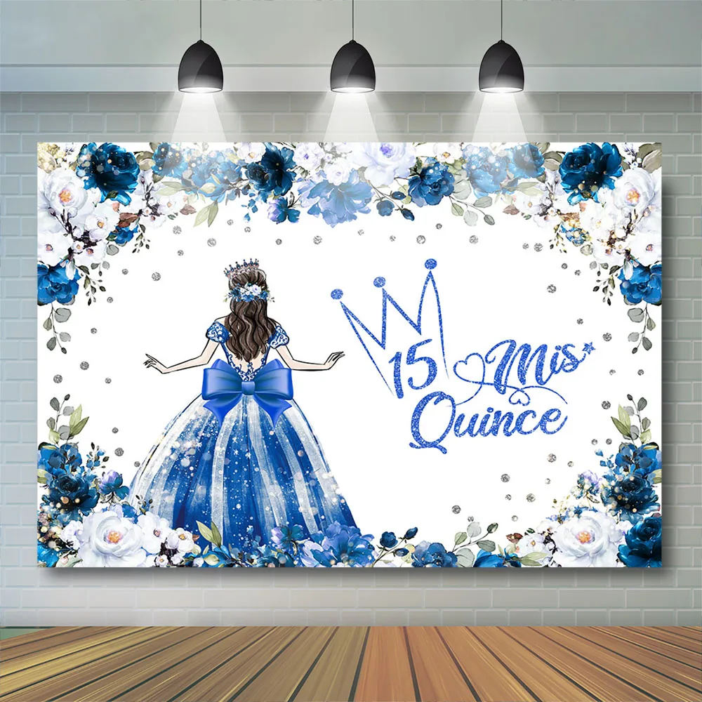 Mocsicka Princess Girl Kids Backdrop Cake Smash 15th Birthday Artistic Portrait Background Blue Dress Queen Photostudio Prop