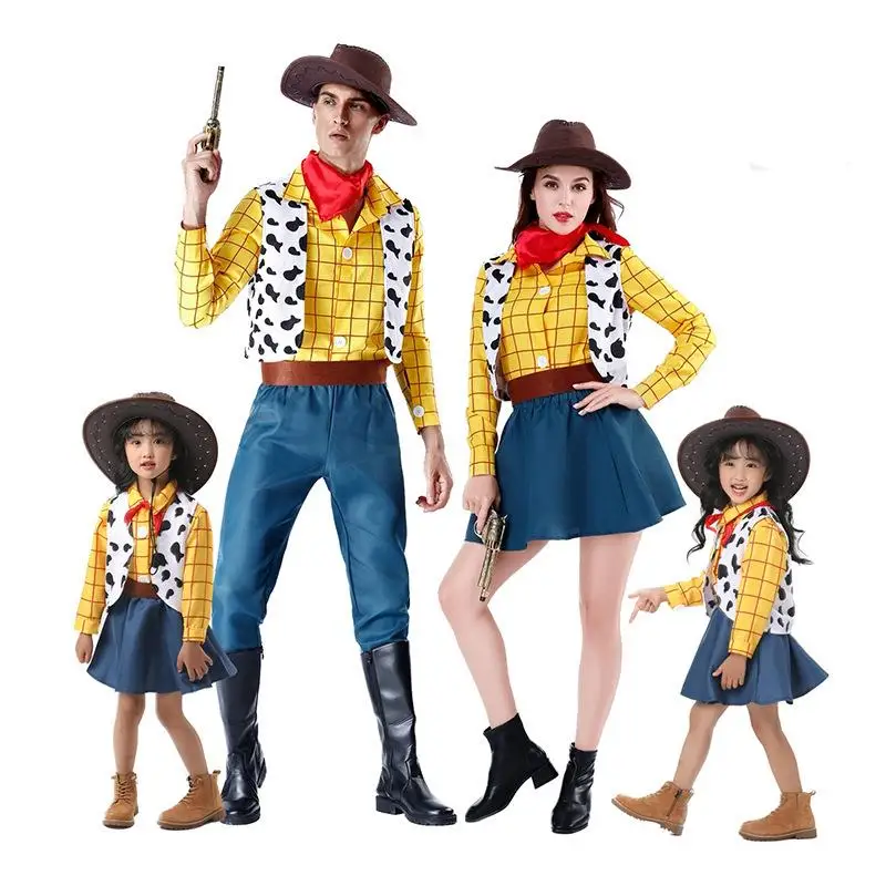 loween Cosplay Toy S eriff Woody Girls Cowboy Costume Dance Performance Parent-Child Outfit Floral Pattern PU Material