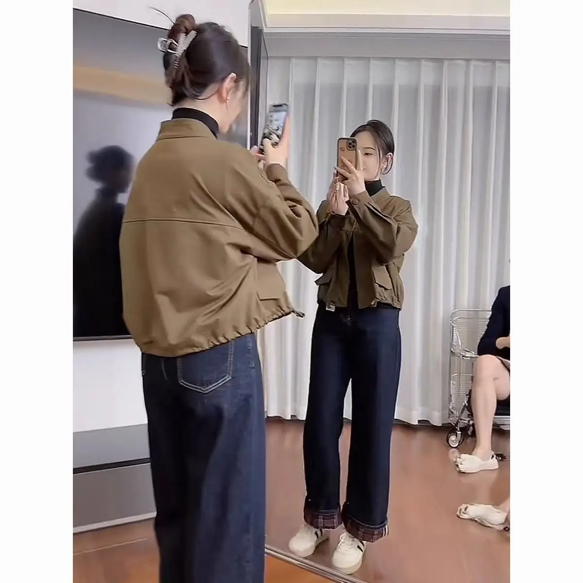 Faionable ort Casual Workwear Jaet Damen-Oberteil mit Stehkragen, schlankmachendes Oberteil aus Polyesterfaser, langer Sve-Knopfverschluss