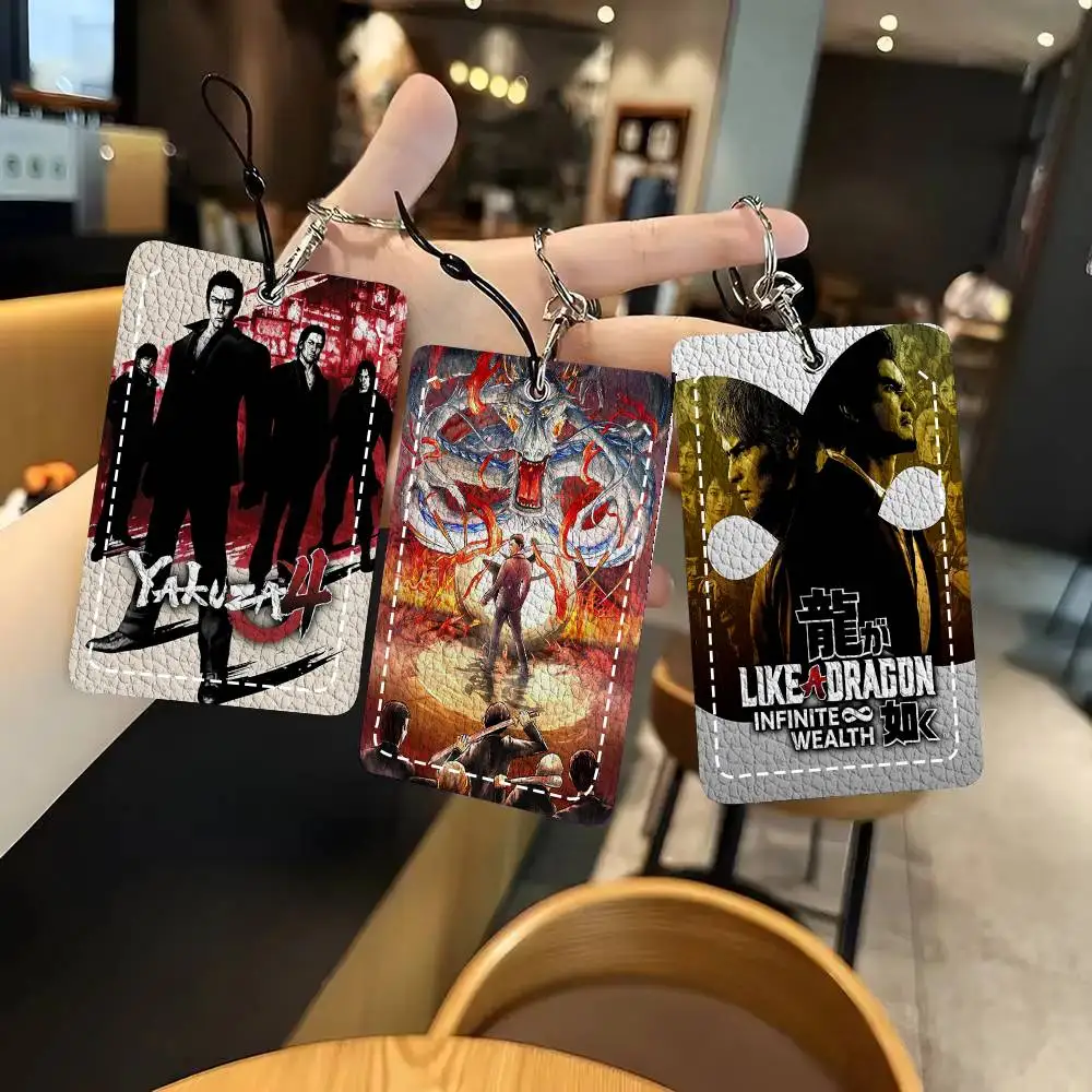 Game Y-Yakuza Like A Dragon Card Wallet With Keychain PU Leather Printed Pattern Card Holder