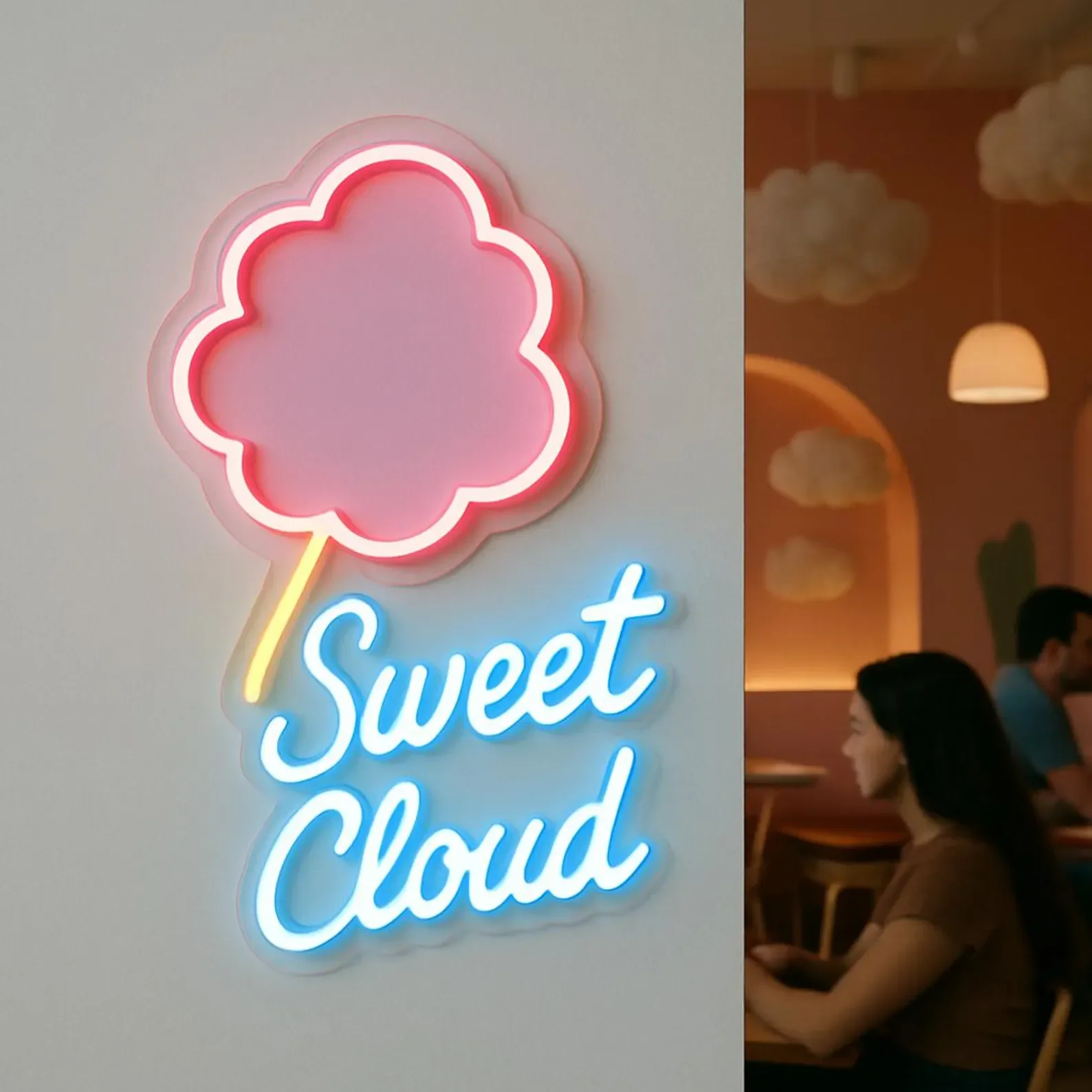 Cotton Candy Shop Neon Sign,Cotton Candy On A Stick Led Sign,Sweet Cloud Neon Decor,Candy Shop Welcome Sign,Business Owner Gifts
