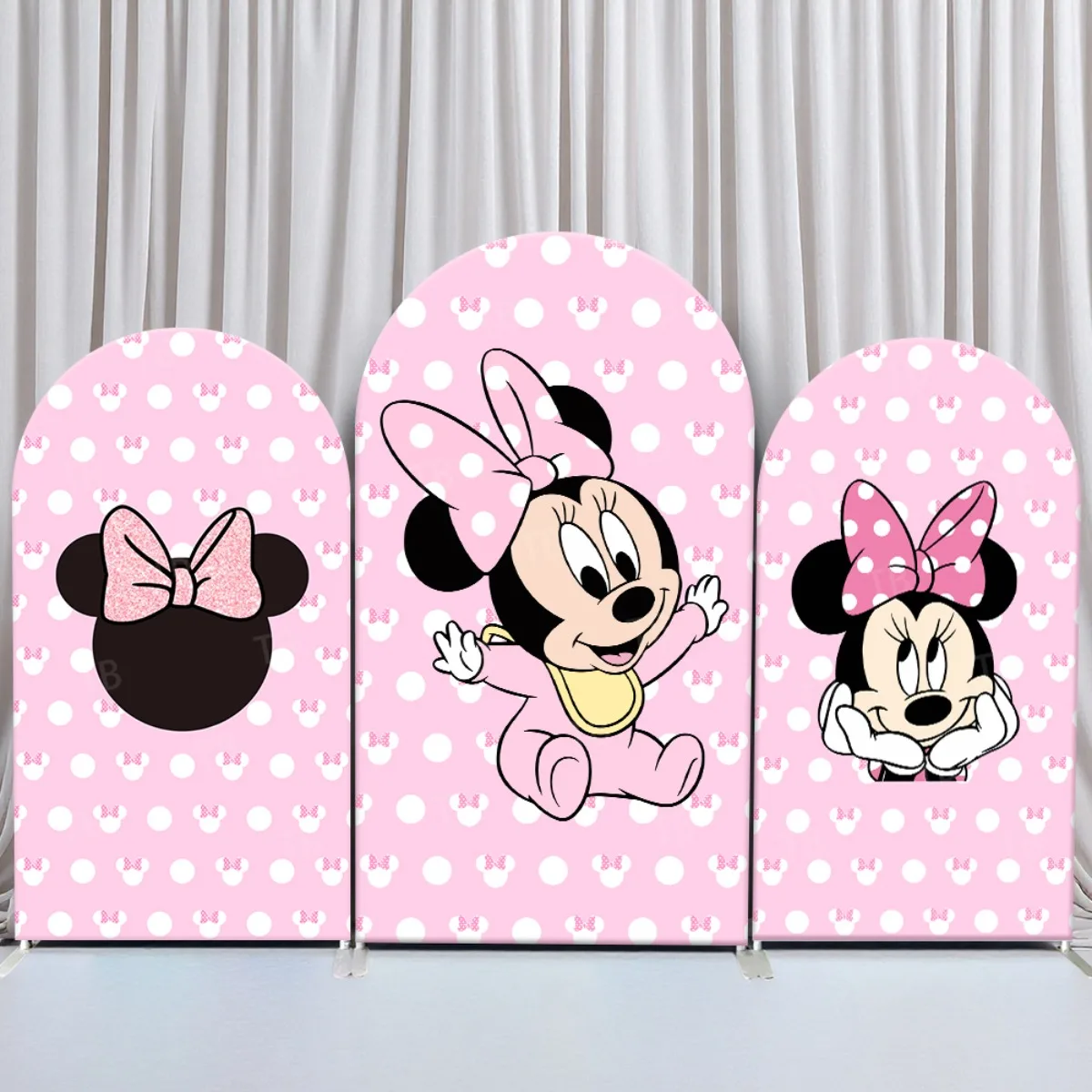 

Pink Minnie Mouse Theme Arch Backdrop Cover for Girls Birthday Party Decor Baby Shower Photography Backdrop Wall Elastic Fabric