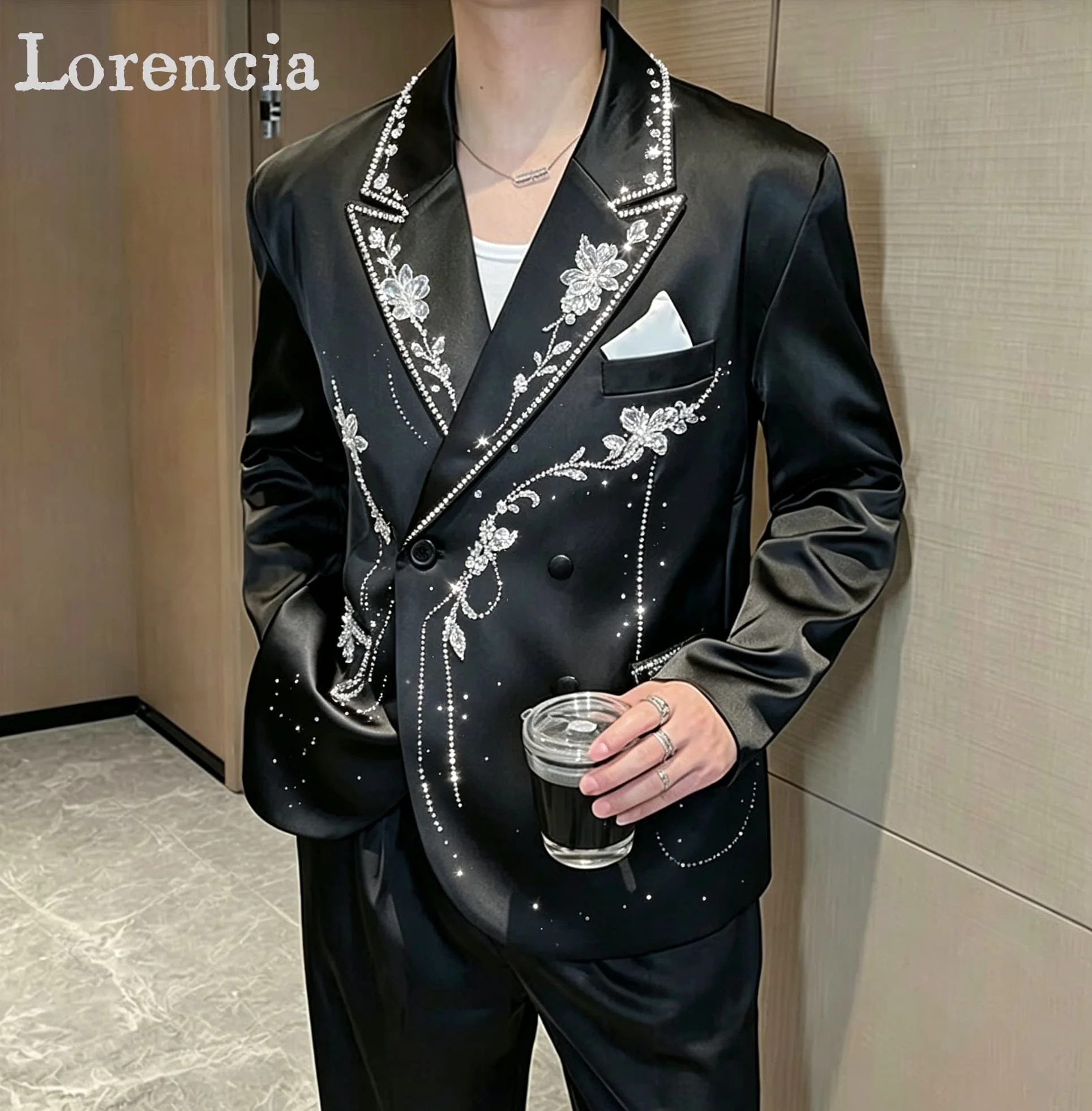 Luxury Diamona Men Suits Slim Fit Notched Lapel Groom Formal Tuxedo 2 Pieces Set Casual Male Party Blazer Customized Ropa Hombre