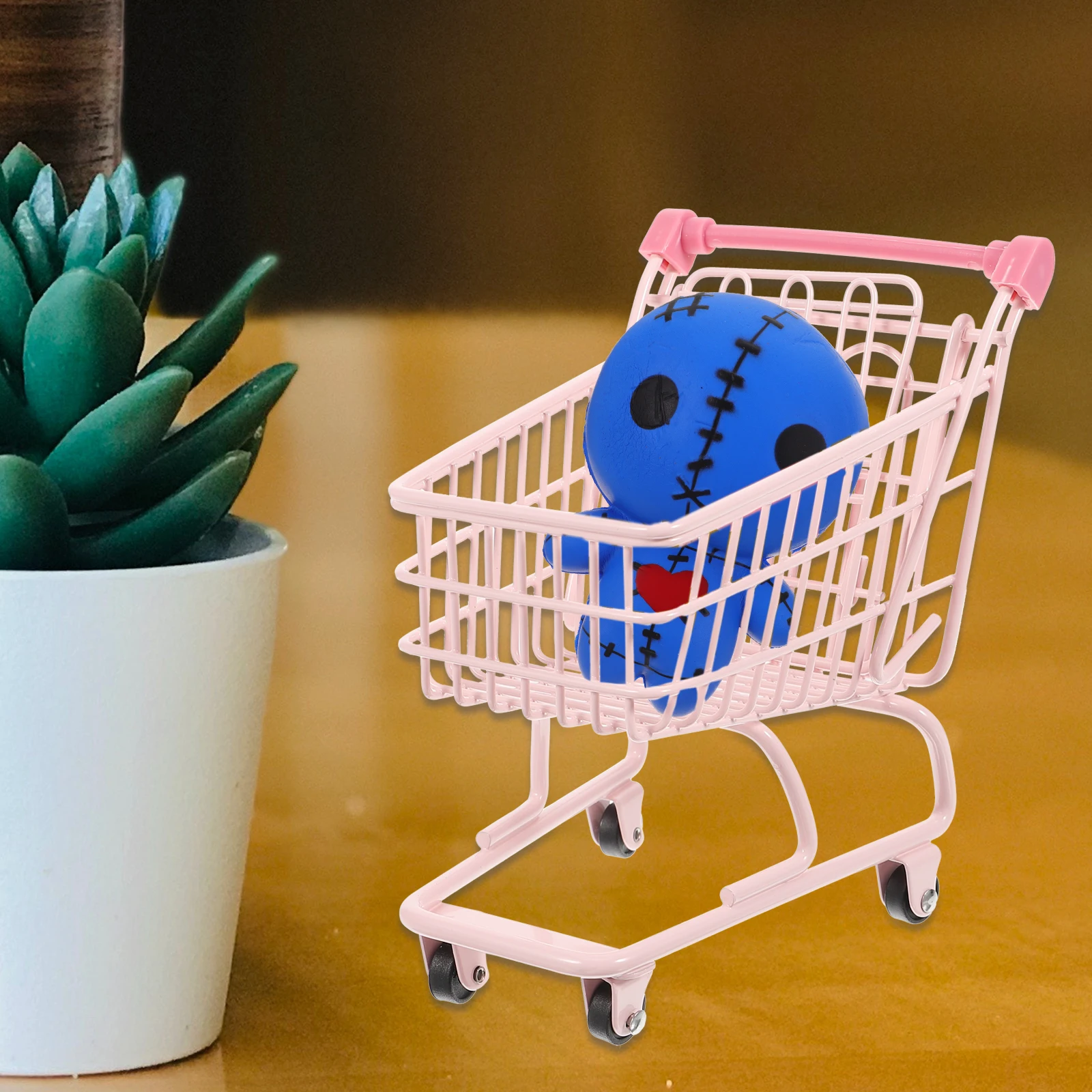 

1pc Pink Shopping Basket Mini Cart Home Decor Prop for Photo Toy Trolley Toddler Grocery Storage Sturdy Iron Craft
