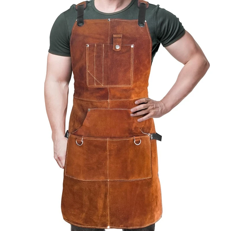 Workshop Apron With Tool Pocket, Men's Heavy Duty Wooden Work Apron For Blacksmith, Woodworker M-XXL