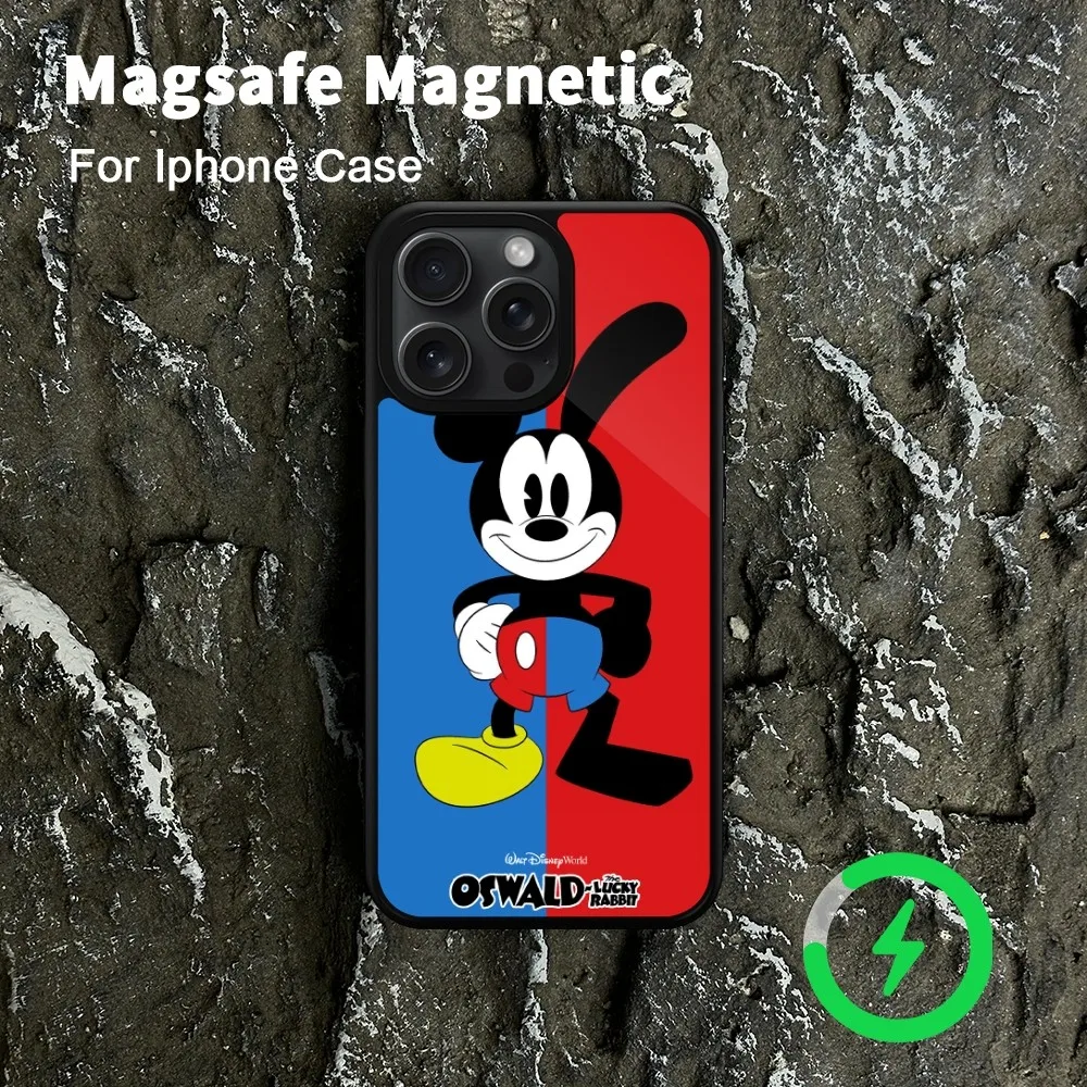 MINISO Disney Oswald the Lucky Rabbit Phone Case For iPhone 15 14 13 12 11 Pro Max Plus Magsafe Magnetic Wireless Charging Cover