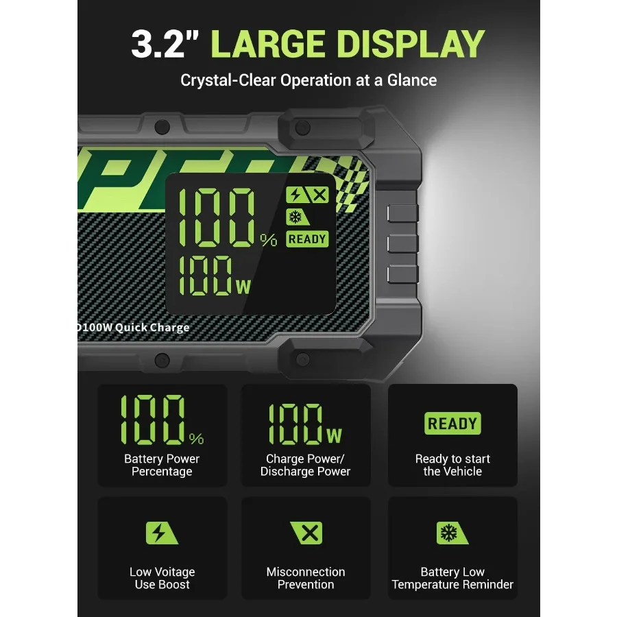 المحمولة 3000A الانتقال كاتب 12 فولت بطارية السيارة الانتقال كاتب مع 100 واط اتجاهين FastCharging LED عرض المدمجة البلوز كاتب Batte