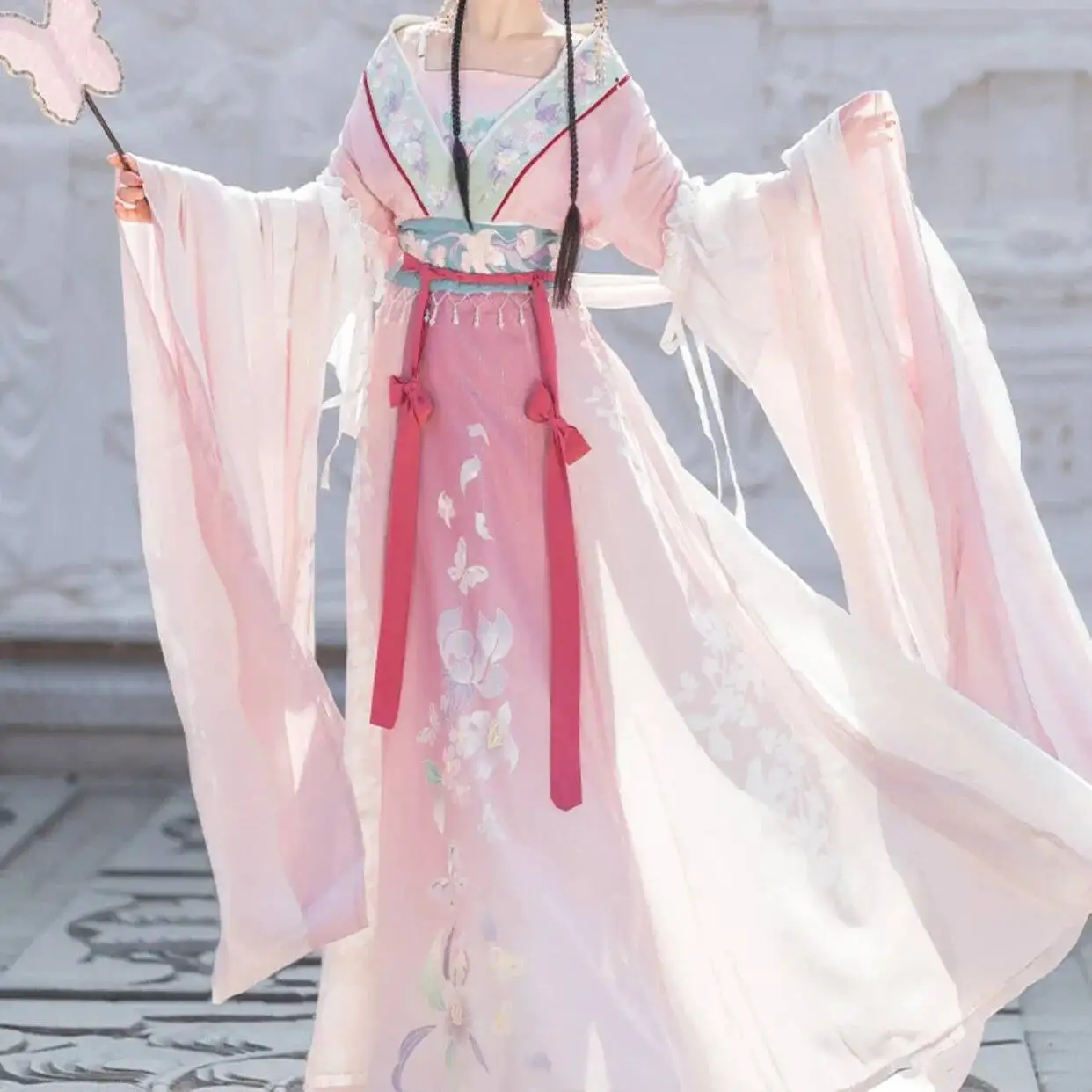 

Women Chinese Traditional Hanfu Costumes Ancient Clothes Wei Jin Dynasty Crossed Collars Princess Folk Dance Dresse