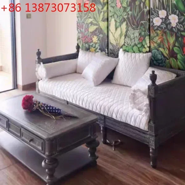 

French high-end solid wood carving flower sofa small apartment living room combination furniture American retro old