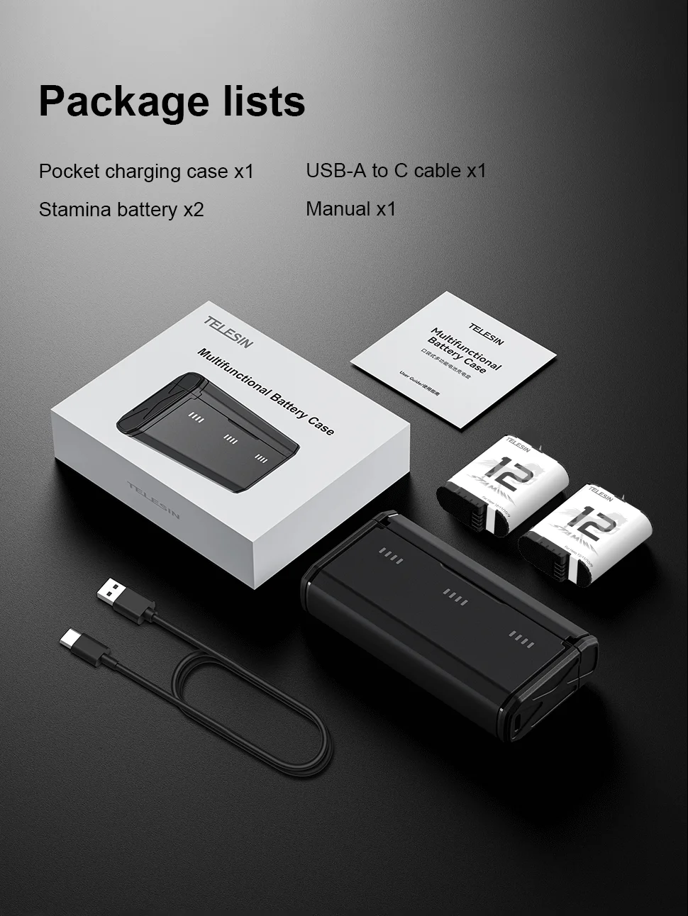 TELESIN 1750 mAh Endurence Batterie Für GoPro Hero 12 11 10 9 Gopro Zubehör Mit Batterie Box Für GoPro 9 10 11 12 Schwarz – Detail 12