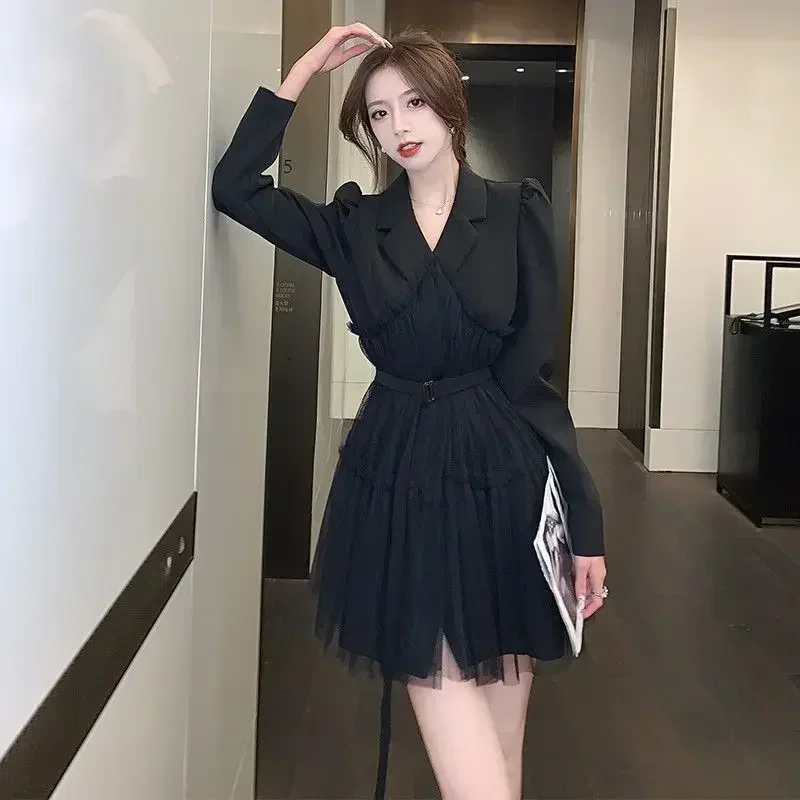 

Female Dress Black White Elegant and Pretty Casual Youth One Pieces Korean Style Aesthetic Women's Long Sleeve Dresses E8843