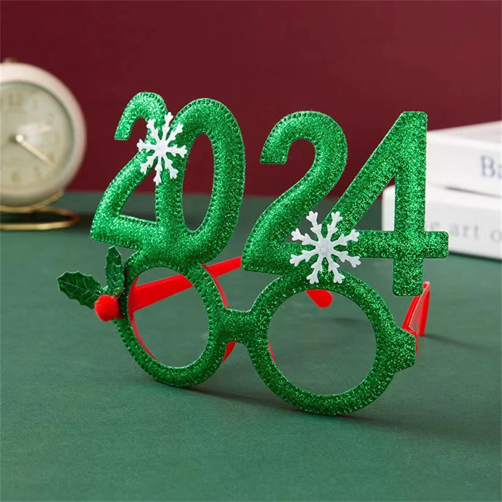 New Year 2024 Glasses Frame Photobooth Props Merry Christmas Ornaments Xmas Navidad Gifts New Year Eve Party Favors Decorations