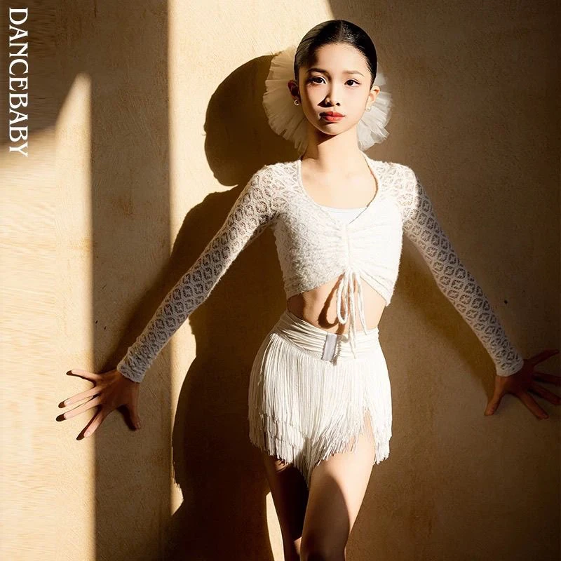 

customized Latin dance tops women's dance specific top tassel half short skirt платье бахрома vestidos de danza cristiana
