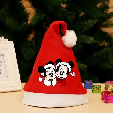 Disney Mickey Minnie Christmas Hats Kids Adults Non-woven Cartoon Santa Cap Xmas Party Decoration Home Accessories Birthday Gift