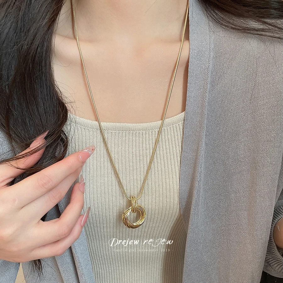 Drejew Twisted Ring Pendant Necklace with Snake Chain Design Available Minimalist Long Sweater Chain Jewelry for Women