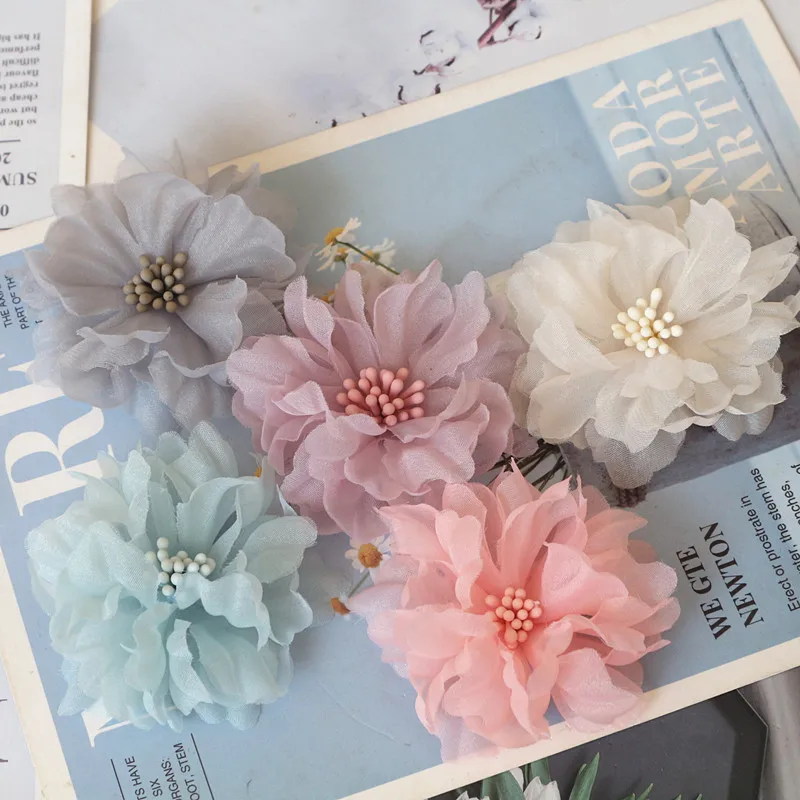 5PCS Chiffon Fabric DIY Flower Headwear Hat Dress Clothes Decoration Hair Accessories