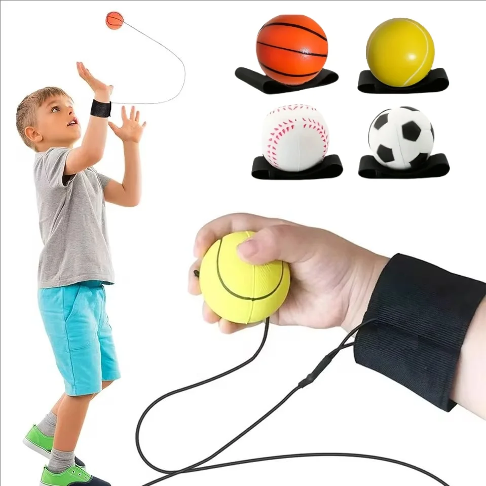 Sports Ball Wristband Set Basketball, Baseball Football on Elastic String - Perfect for Boys Outdoor Play Pet Dog Toys