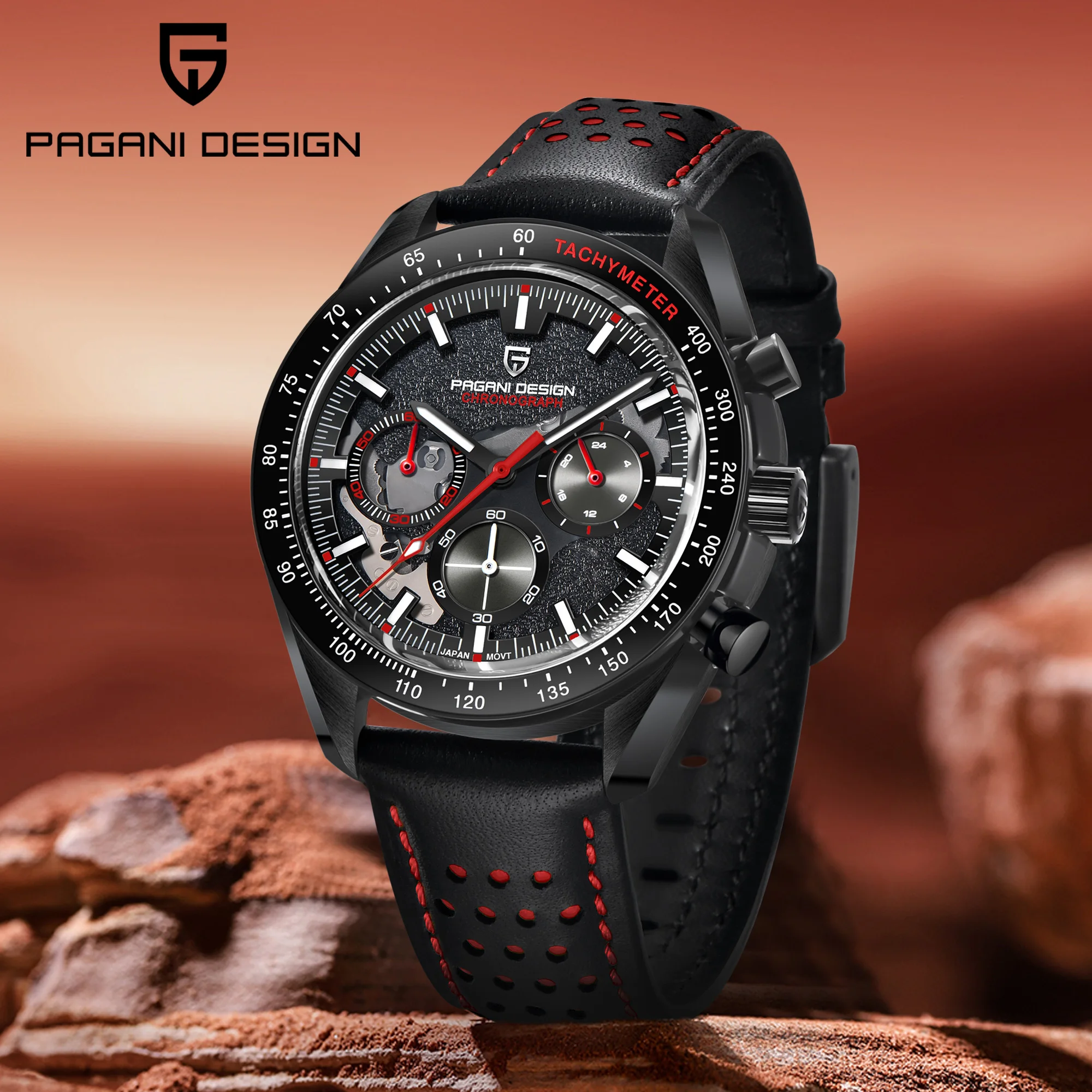 2025 PAGANI تصميم جديد ساعة رجالي كرونوغراف ساعة كوارتز فاخرة العلامة التجارية الأعلى ساعة يد جلدية الياقوت مرآة ساعة الرياضة هدية