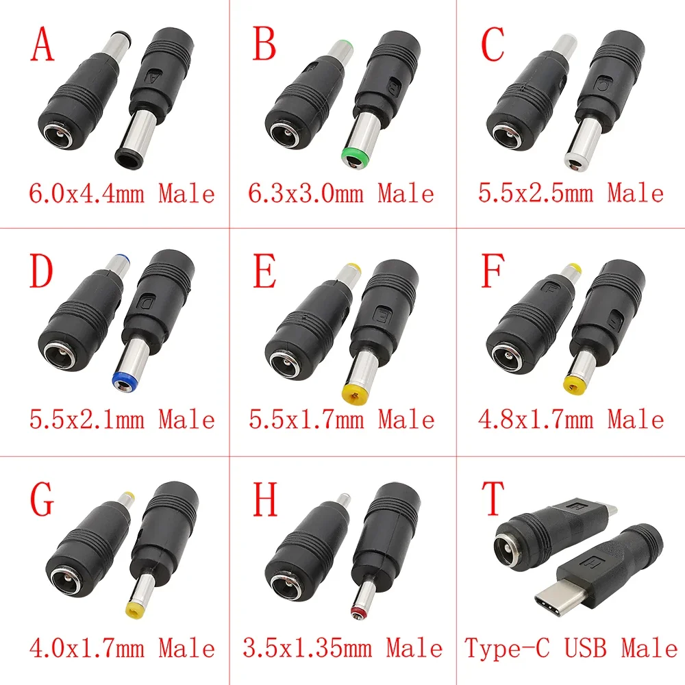 DC Power Male To Female Adapter 6.0x4.4mm 6.3x3.0mm 5.5x2.5mm 5.5x2.1mm 5.5x1.7mm 4.8x1.7mm 4.0x1.7mm 3.5x1.35mm Lapto Connector