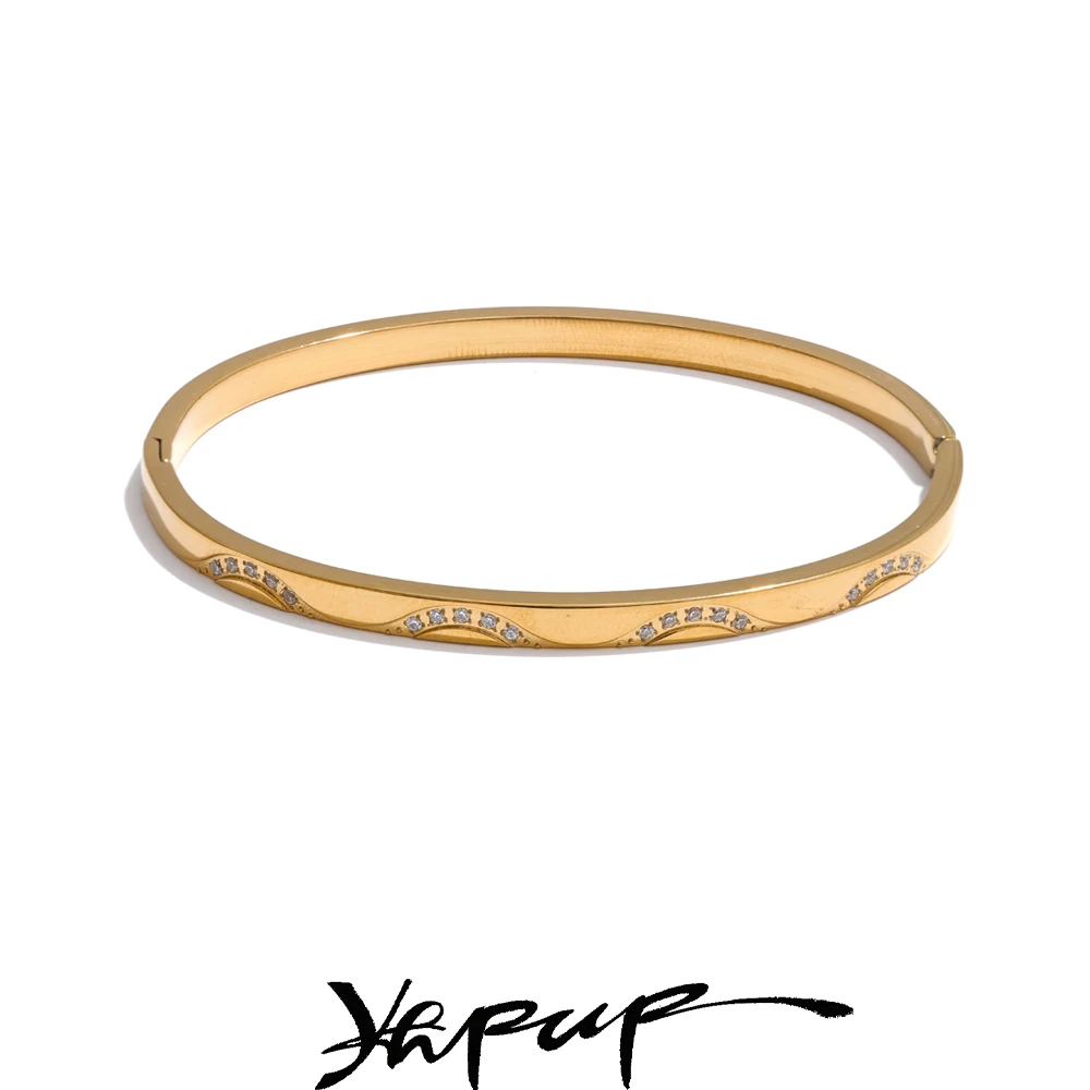 Yhpup 61mm Stainless Steel Inlaid Zircon Round Bracelet Bangle Waterproof Polished Trending Jewelry Wholesale New