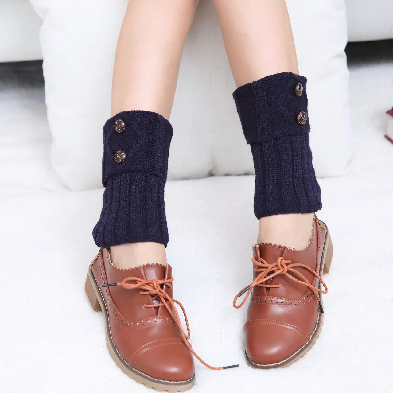 Herbst Winter frauen Neue Kurze Raute Flip 2-Taste Fuß Wärmer Gestrickte Wolle Socken Mode Boot Abdeckung Beinlinge – Detail 12