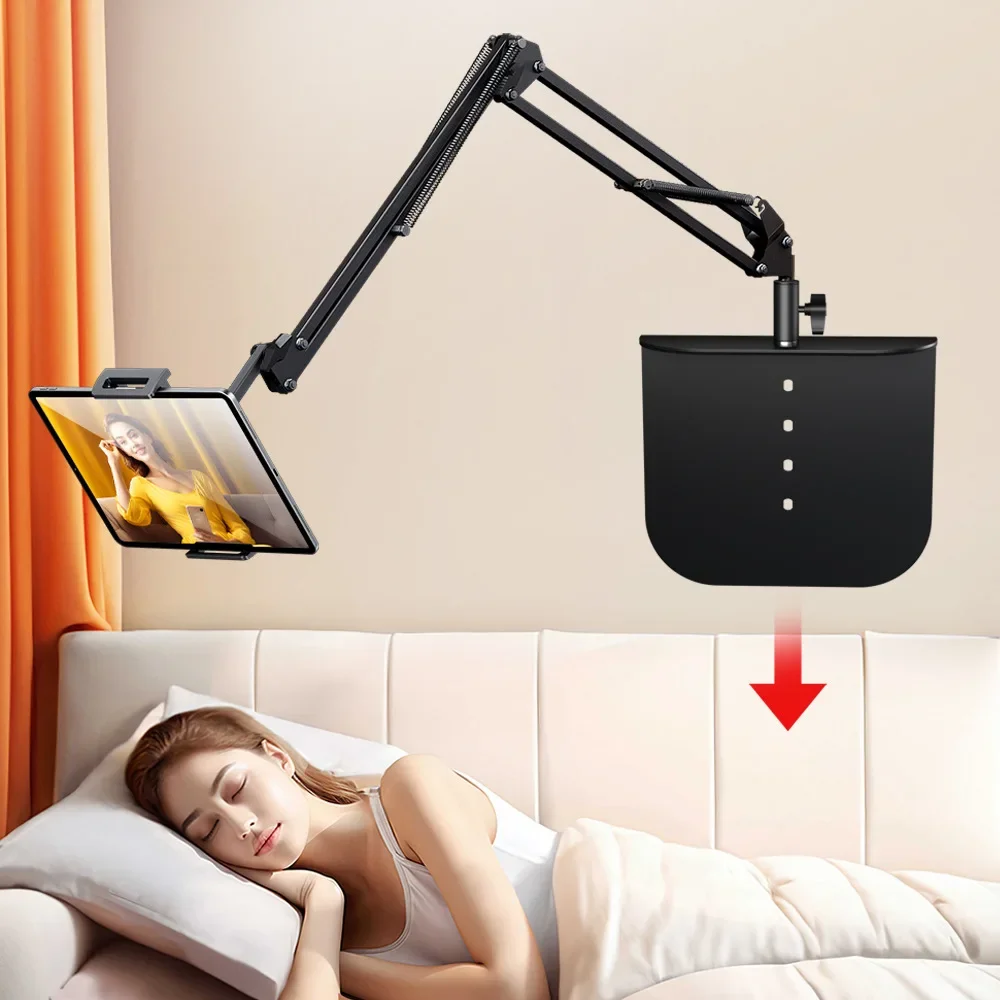 Foldable Cell Phone Tablet Holder for Bed Sofa Desktop 360° Swivel Metal Arm Clamp Mount for IPad Air Pro 4.7-12.9