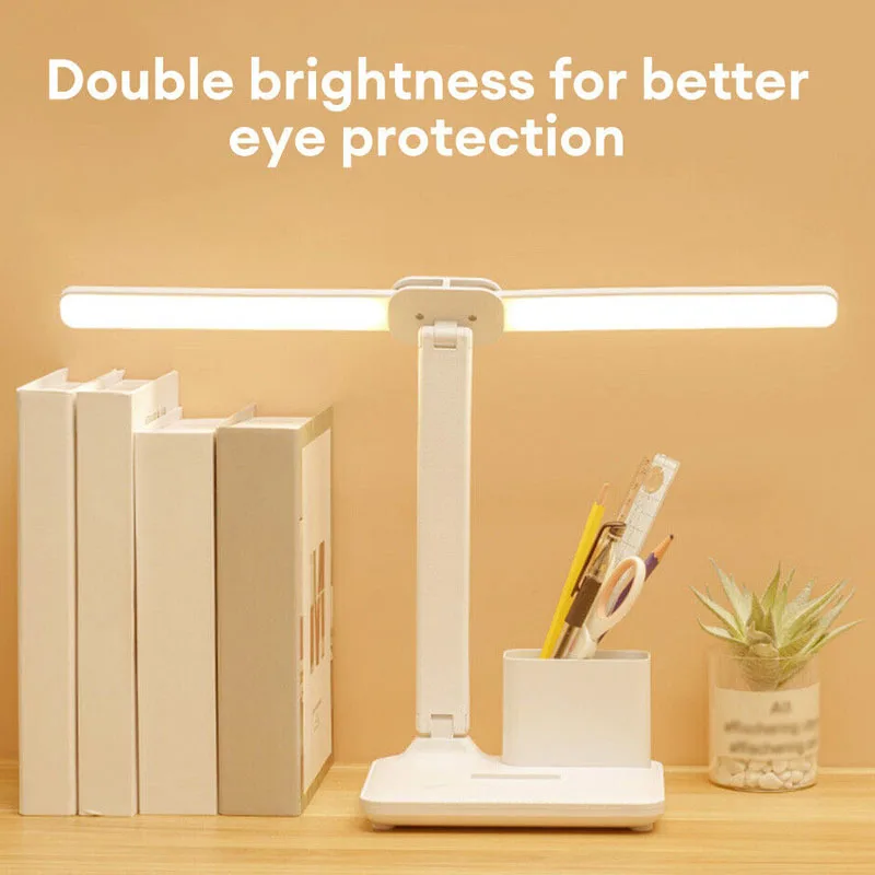 LED Double Head Table Lamp, Desk Lamp, USB Chargeable, Touch, Foldable Table Light, Proteção para os olhos, Desktop Reading Night Lights