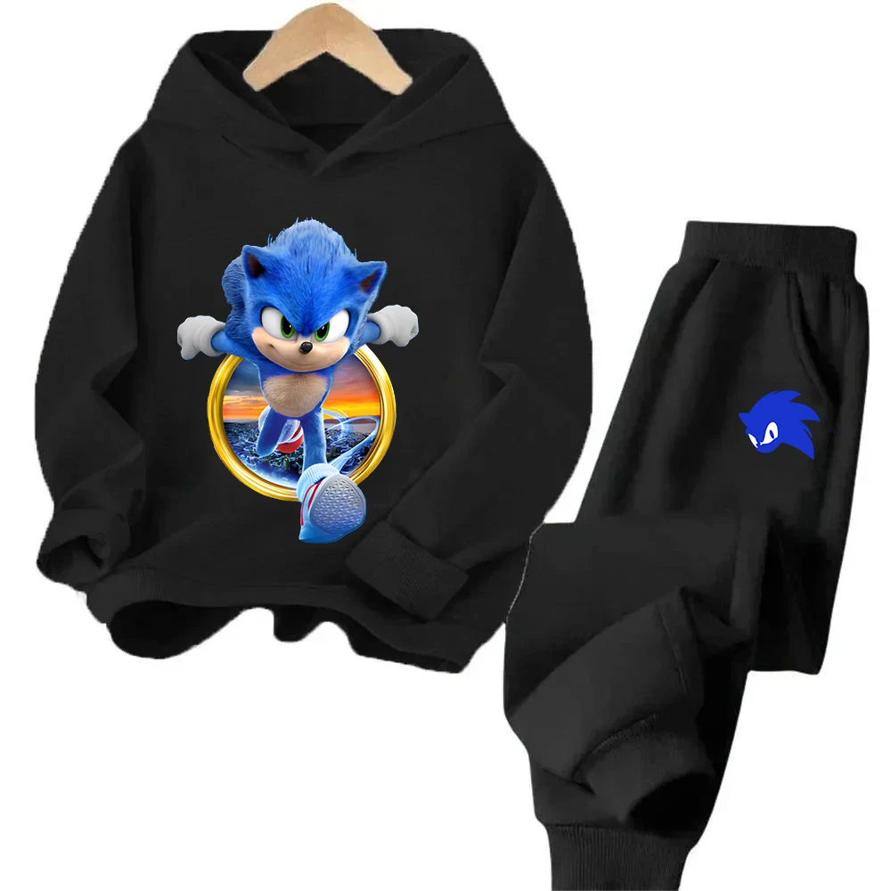 Boys and Girls Aged 3-13 Children's Anime Cartoon Sonic Letter Printed Autumn/Winter Warm Two Piece Hoodie+Pants Sports Set for #3