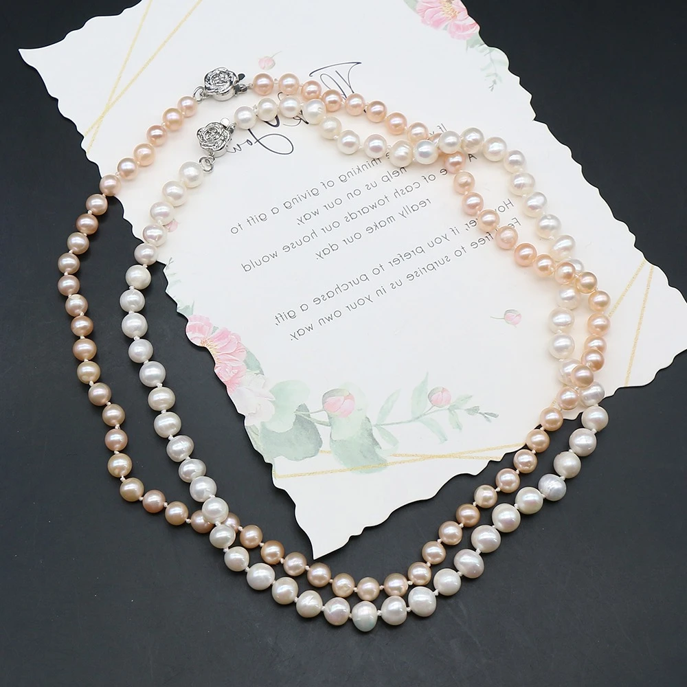 White/orange Baroque Pearl Necklace 7-8mm Irregular Round Freshwater Pearl Beaded Wrist Ornament 1 Strand For Various Occasions