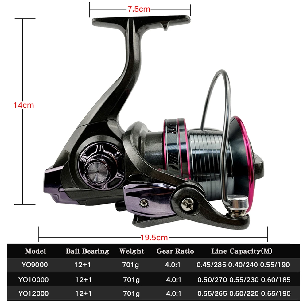 GHOTDA Spinning Fishing Reel with Large Spool Strong Body Saltwater Spinning Fishing Reel YO 9000 10000 12000