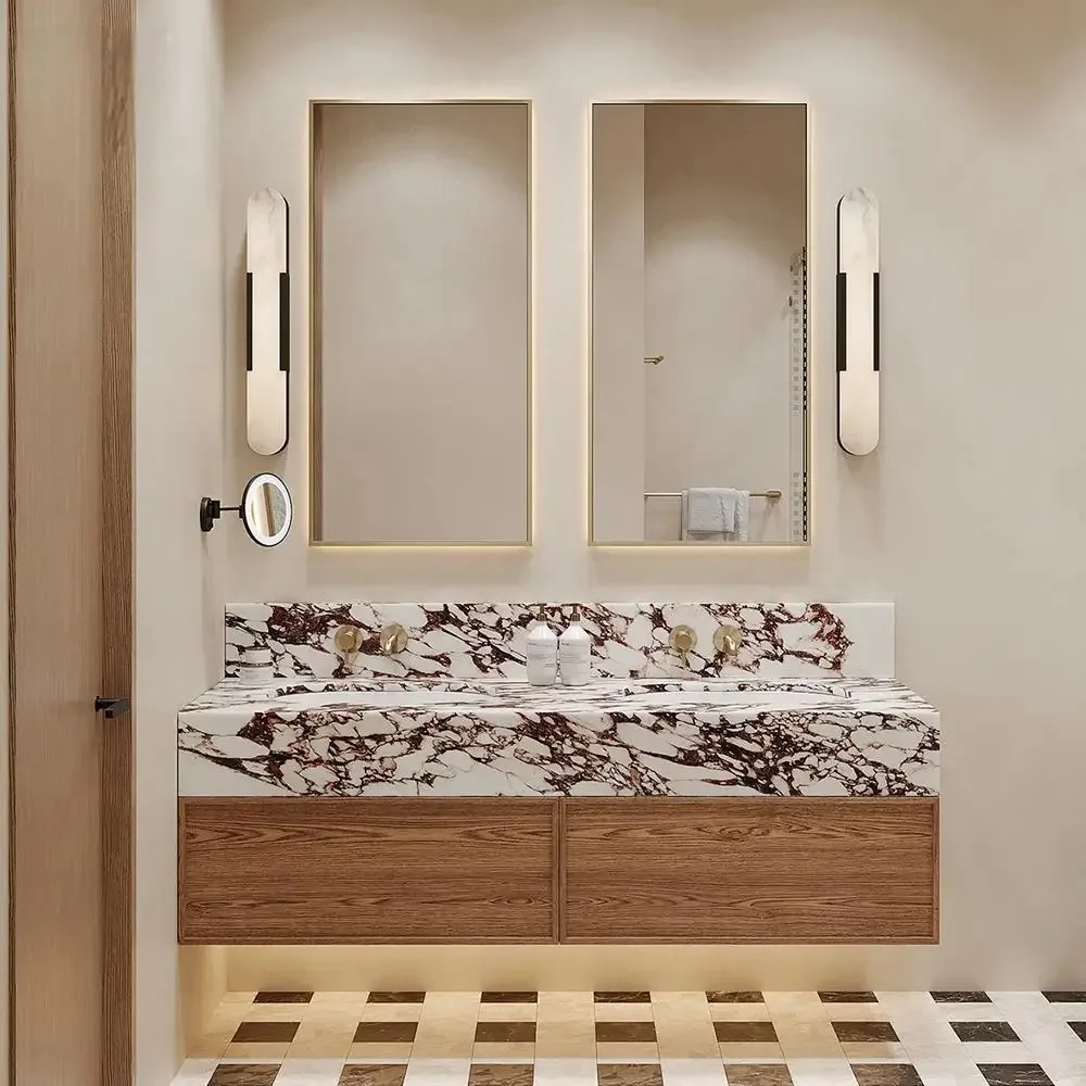 Any Size Custom Wabi Sabi Mixed Marble Double Sink Countertop Bold Natural Texture Artistic Veins Multi Stone Unique Bathroom